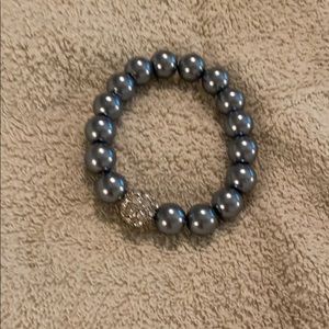 Silver pearl bracelet with rhinestone bead VGC